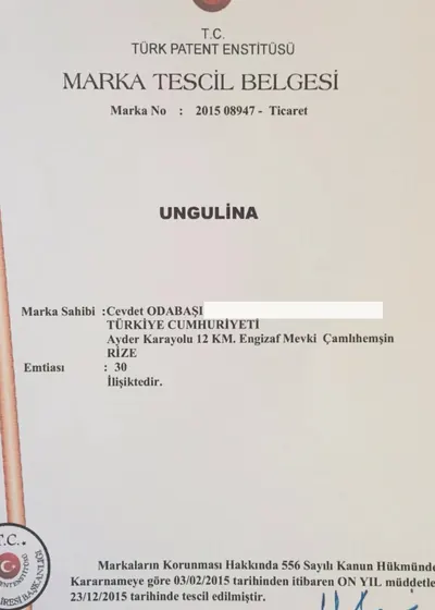 Ungulina marka tescil belgesi